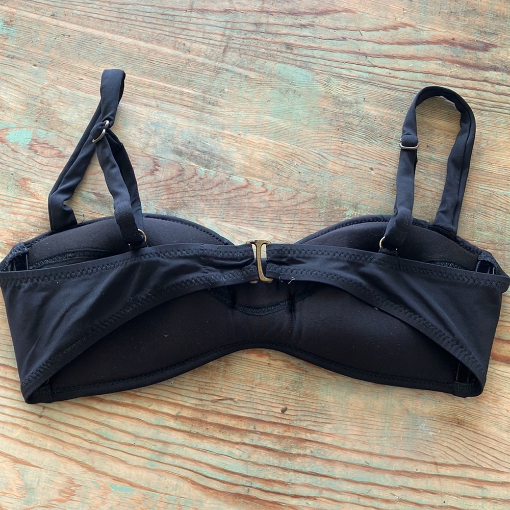 BECCA By Rebecca Virtue Black & Brass Adjustable Straps Bikini Top‎ Sz S- EUC - Picture 2 of 7